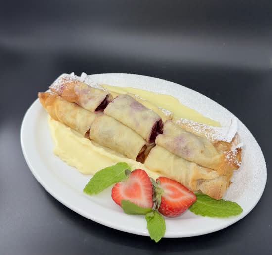 Crepes with Sour Cherry, Apples, Cheese