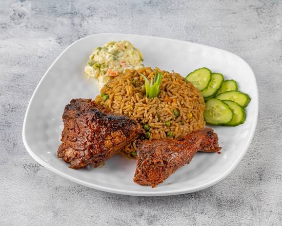 Fry Rice, Potato Salad with Jerk or Bbq Chicken