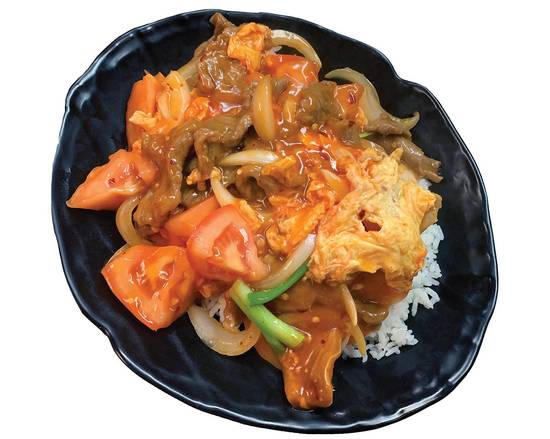 H4 Boeuf à la Sauce Tomates Chinoise sur du riz blanc / Beef With Chinese-Style Tomato Sauce on steamed rice番茄牛肉飯