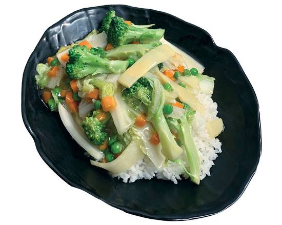 H7 Légumes mélangés sautés sur du riz blanc / sautéed mixed vegetables on steamed rice 時菜燴飯