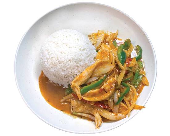 5 Combo Poulet au Curi Rouge thaïlandais (épicé) / Thai Red Curry Chicken Combo (Spicy) 紅咖喱雞片