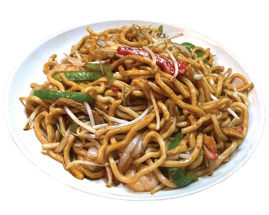 F12 Nouilles de Shanghai (Porc BBQ et crevettes) / Shanghai Noodles (BBQ Pork and Shrimp) 上海粗炒