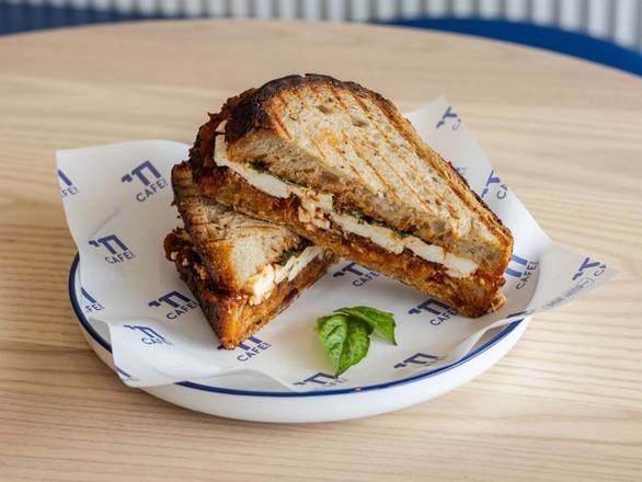 Sun Dried Tomato Paste, Goat Cheese and fresh Basil Sandwich