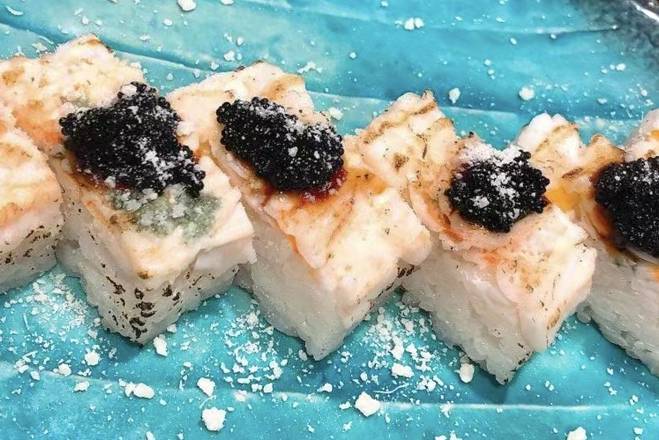 Basil ebi oshi sushi