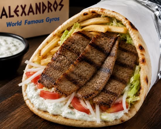 Beef and lamb gyro on a pita