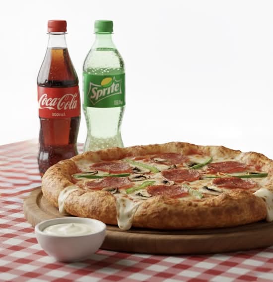 Cheese Crust pizza with 03 Toppings and 02 Pops,01Dip
