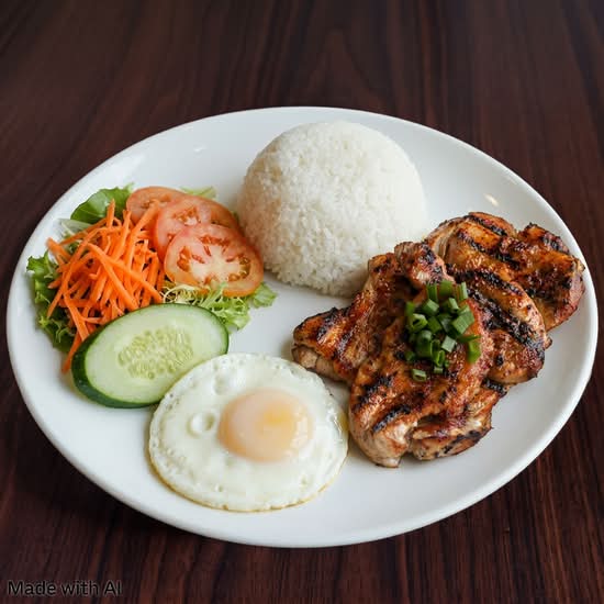 Com Gà Nướng, Ópla (Rice with Grill Chicken & Fried Egg)