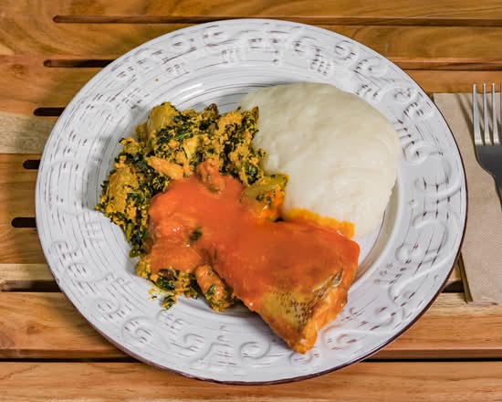 Pounded Yam with Egusi and Fish [Cat Fish]