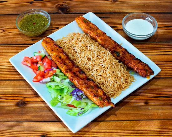 Chicken Khema kabab with rice and salad