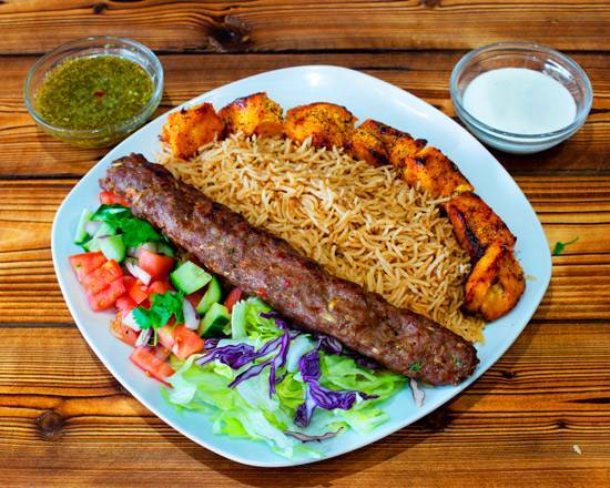 Waziri Kabab Special with Rice and Salad