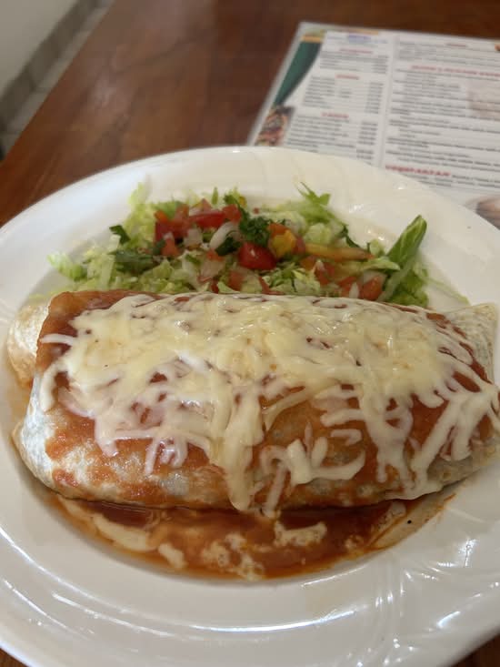 Chicken Burrito with red sauce, not spicy