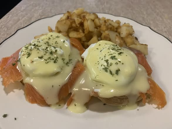 Smoked Salmon Eggs Benedict with Home Fries