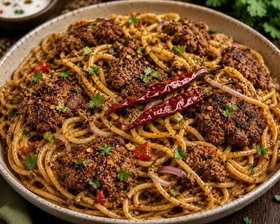 Chicken Chapli kabab spaghetti
