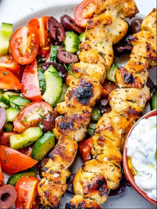 Santorini chicken souvlaki meal