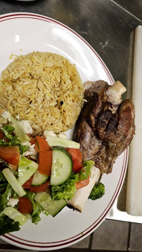 Grass fed Lamb shank with rice and salad