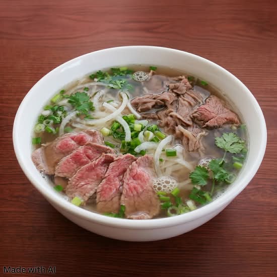 Medium Rare Beef and Brisket Rice Noodle Soup (Pho Tai Nam)