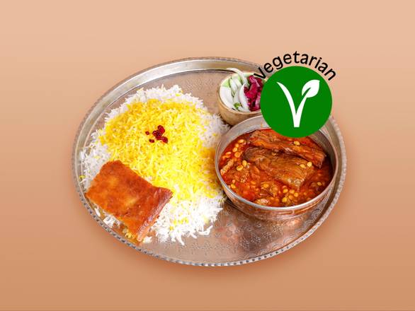 Veggie Gheimeh Stew With Rice (Served With Soup Or Pop)