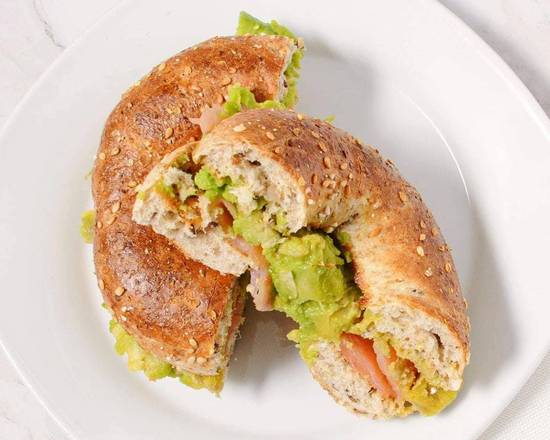 Toasted Bagel with Cream Cheese, Avocado and Smoked Salmon