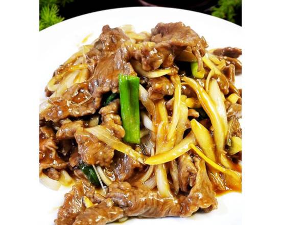 86b. Tranches de bœuf sautées avec gingembre et échalotes 姜葱牛 Sliced Beef with Ginger and Shallot