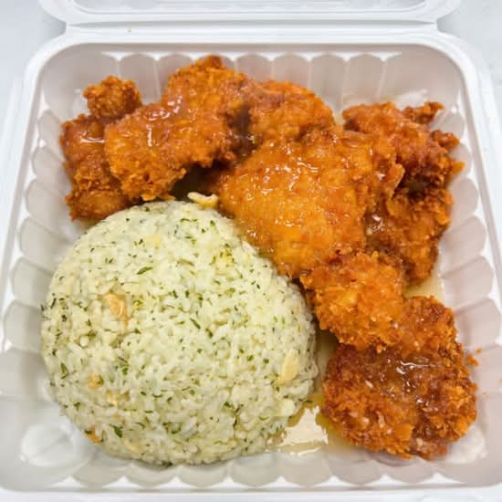 Garlic Butter Fried Rice & Honey Garlic Lemon Chicken Katsu (cutlet)