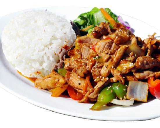 R4. Pork kim chi  Bulgogi Rice.