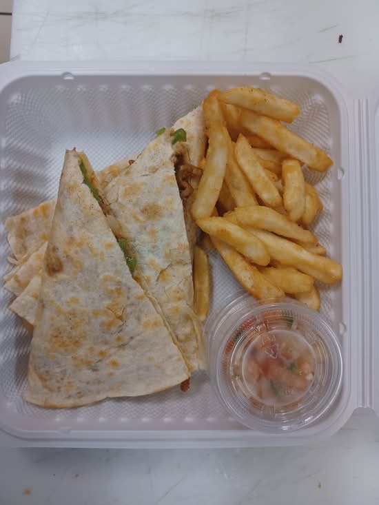 Chicken Quesadilla with fries
